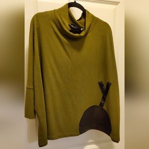 Olive Green cowl neck shirt. Casual or active wear.